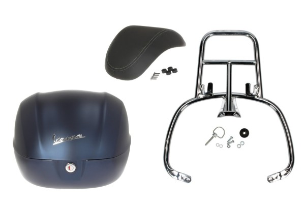 Topcase Kit 32L deep blue matt opaco (288/A), Rückenpolster schwarz für Vespa Primavera