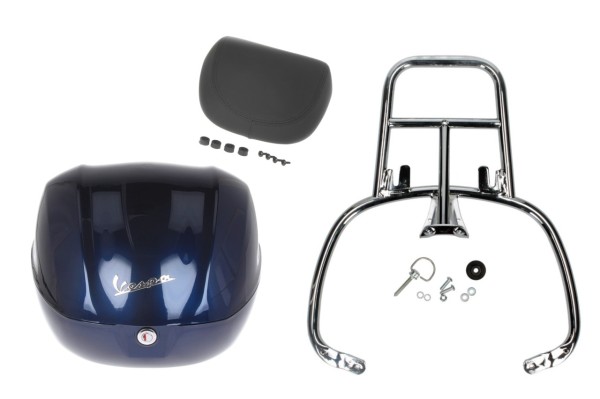 Topcase Kit 32L dunkelblau (289/A), Rückenpolster schwarz für Vespa Primavera