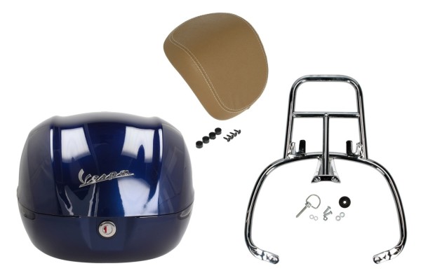 Topcase Kit 32L dunkelblau (289/A), Rückenpolster beige für Vespa Primavera