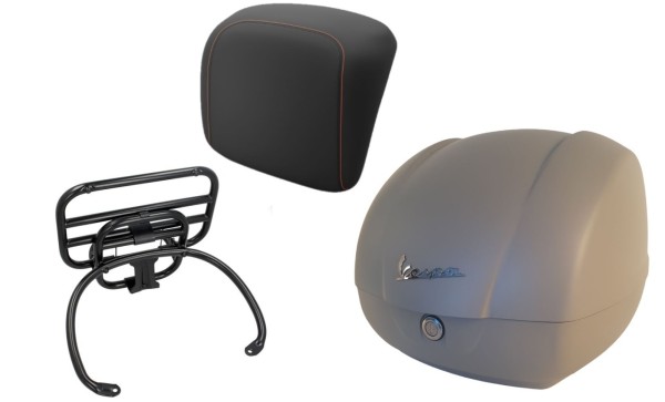 Topcase Kit 36L beige matt (Q03), Gepäckträger schwarz für Vespa GTS 125/300/310